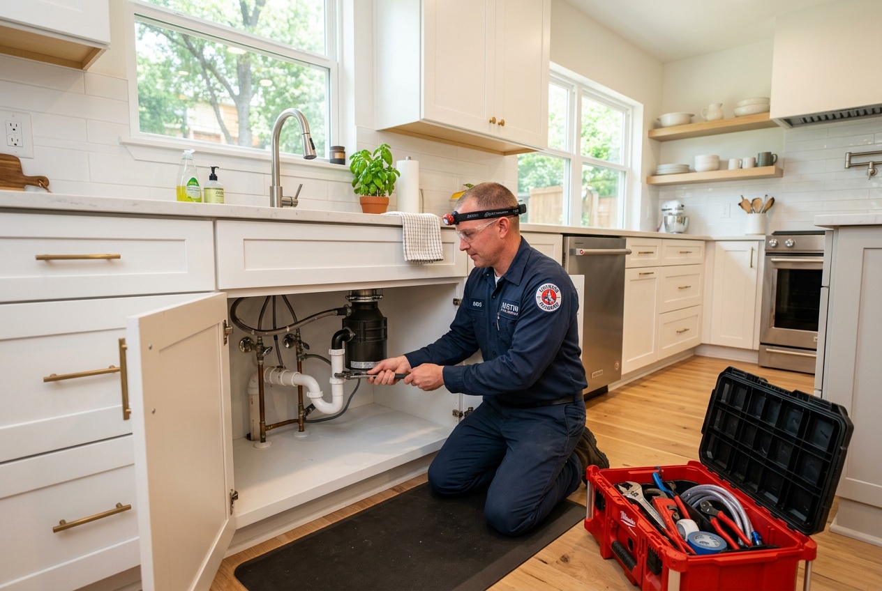 QuickFix Plumbing technician at work in Austin home
